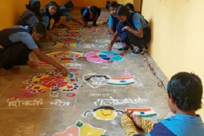 कोंडागांव की दिव्यांग 'राजेश्वरी' का सामर्थ्य:13 साल की बच्ची के हाथ-पैर दोनों बेकार, फिर भी लिखती है, खेलती और पेंटिंग करती है; रंगोली में बनी चैंपियन