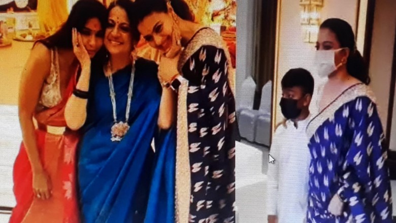 फैमिली के साथ दुर्गा मां के दर्शन करने पहुंची काजोल, बेटे युग के साथ