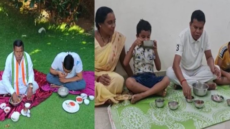 मंत्री कवासी लखमा और पीसीसी चीफ मरकाम ने खाया बोरे बासी, मजदूर दिवस की दी ढेर सारी शुभकामनाएं