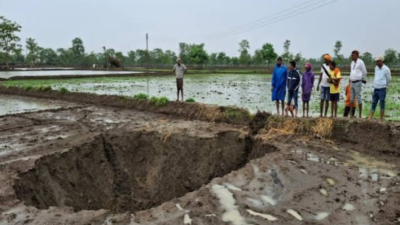बालोद में बारिश के बाद खेत धंसा, 20 फीट चौड़ा-30 फीट गहरा गड्ढा बनने से हड़कंप