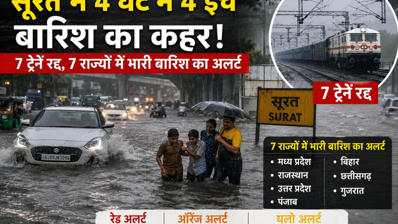सूरत में 4 घंटे में 4 इंच बारिश का कहर: 7 ट्रेनें रद्द, 7 राज्यों में भारी बारिश का अलर्ट...