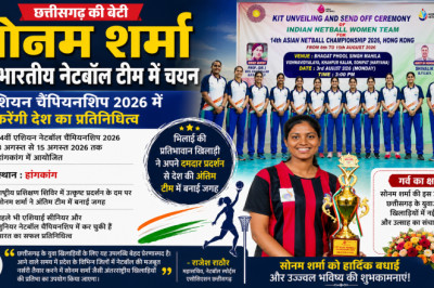 भिलाई की सोनम शर्मा का भारतीय नेटबॉल टीम में चयन, एशियन चैंपियनशिप 2026 में करेंगी देश का प्रतिनिधित्व...
