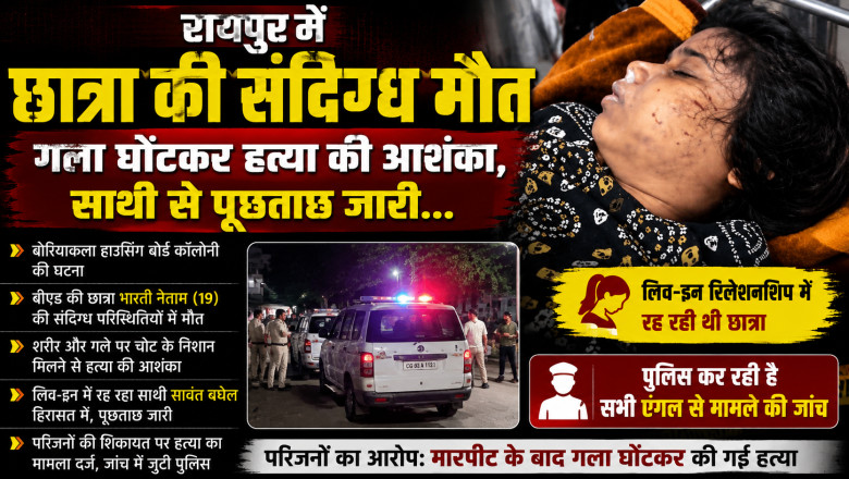 रायपुर में छात्रा की संदिग्ध मौत, गला घोंटकर हत्या की आशंका, साथी से पूछताछ जारी...