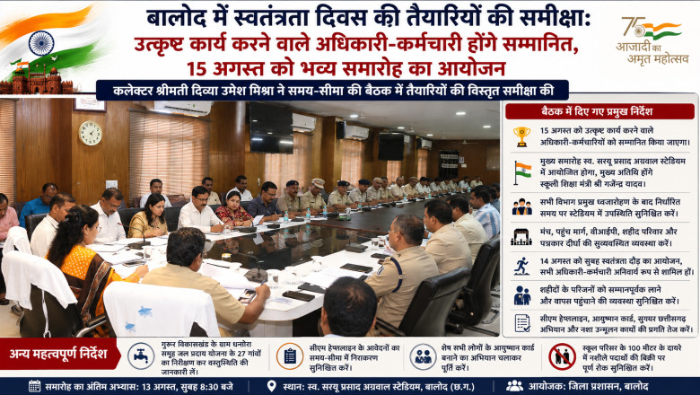 बालोद में स्वतंत्रता दिवस की तैयारियों की समीक्षा: उत्कृष्ट कार्य करने वाले अधिकारी-कर्मचारी होंगे सम्मानित, 15 अगस्त को भव्य समारोह का आयोजन...