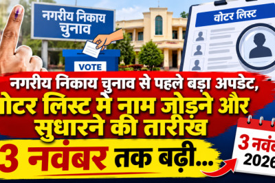 नगरीय निकाय चुनाव से पहले बड़ा अपडेट, वोटर लिस्ट में नाम जोड़ने और सुधारने की तारीख 3 नवंबर तक बढ़ी...